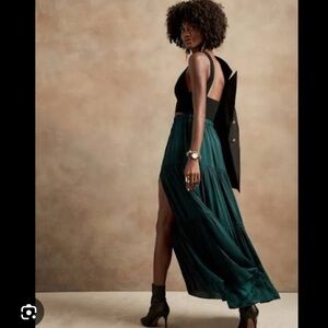 Tiered Soft Satin Skirt with Slit | Banana Republic